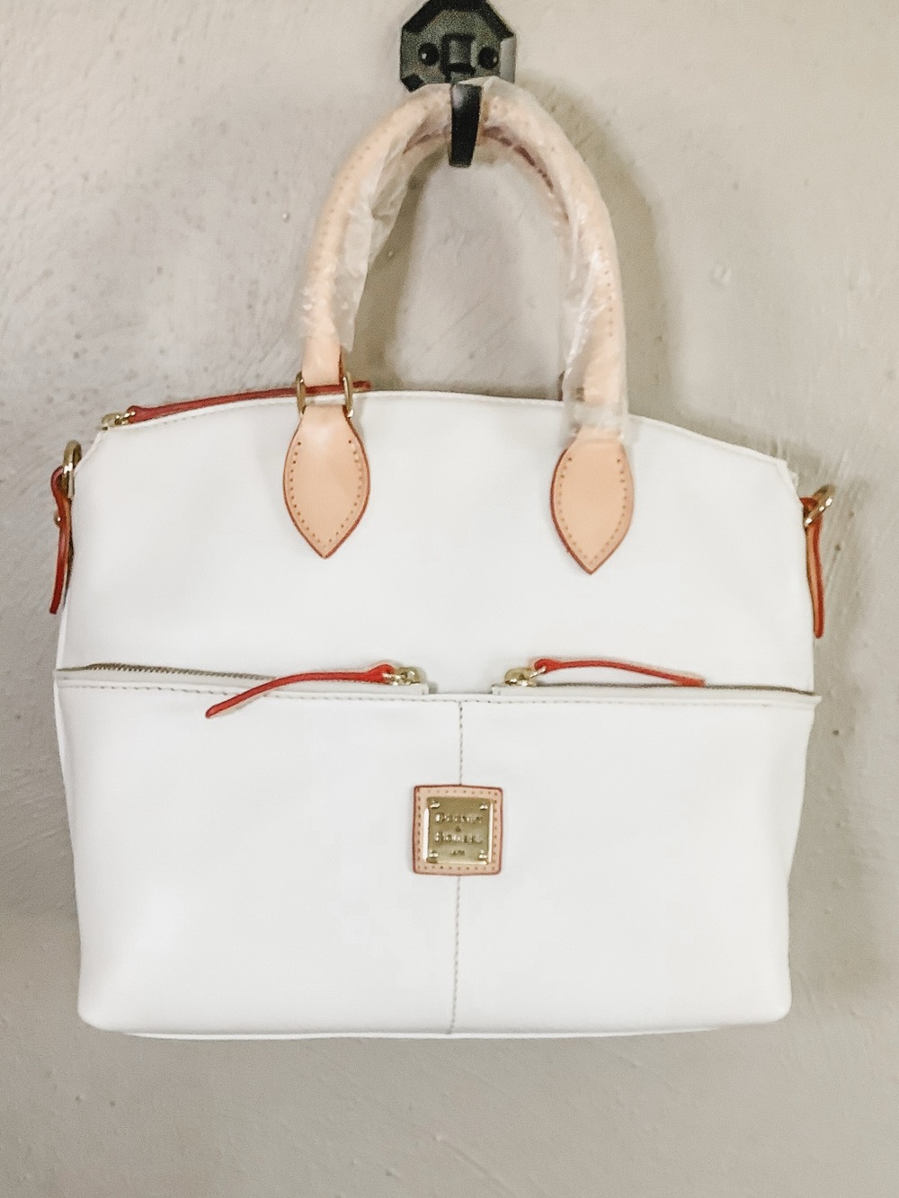 NWT Dooney & Bourke White Leather Dillen Double Pocket Satchel